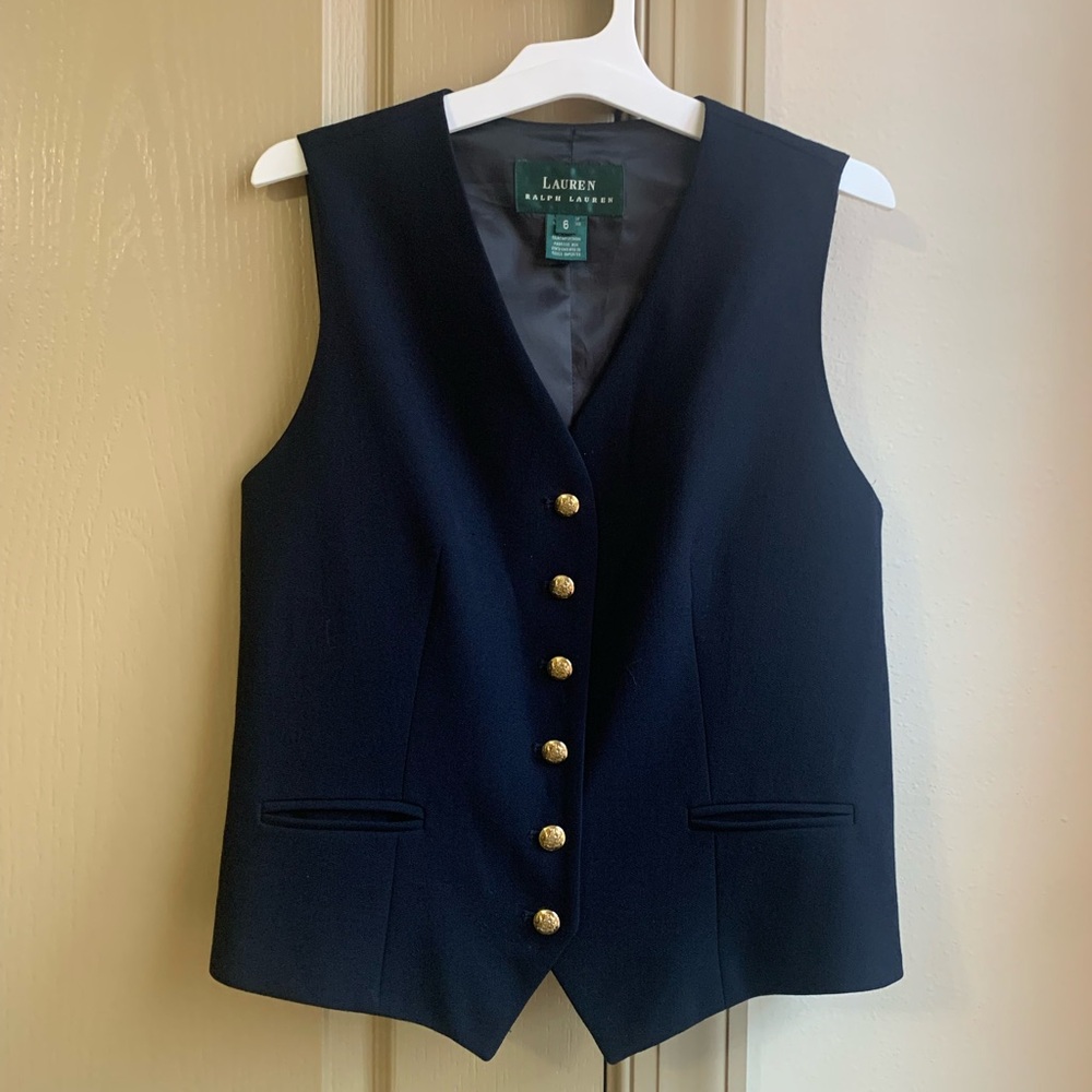 Lauren Ralph Lauren Navy Blue Vest with Gold Buttons - Picture 3 of 9